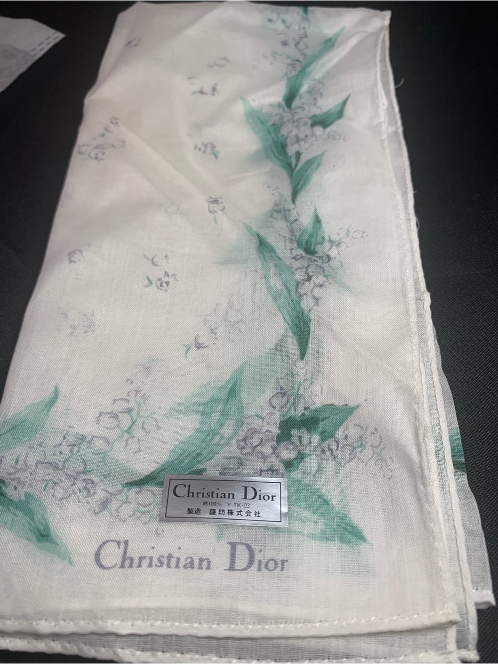 Dior Floral Mini Scarf in White and Green - Picture 11 of 16